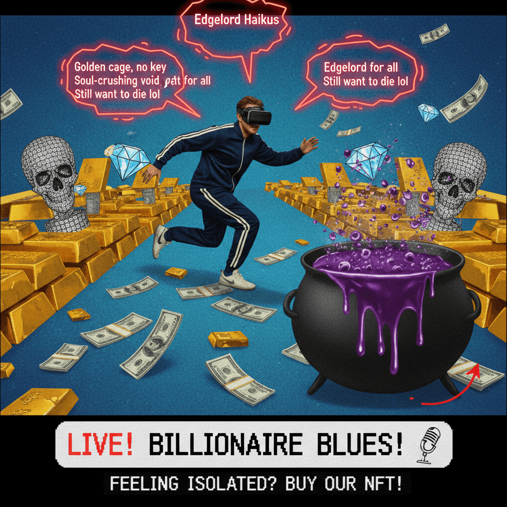 wealthy existential dread meets shock-jock formatting, somehow worse