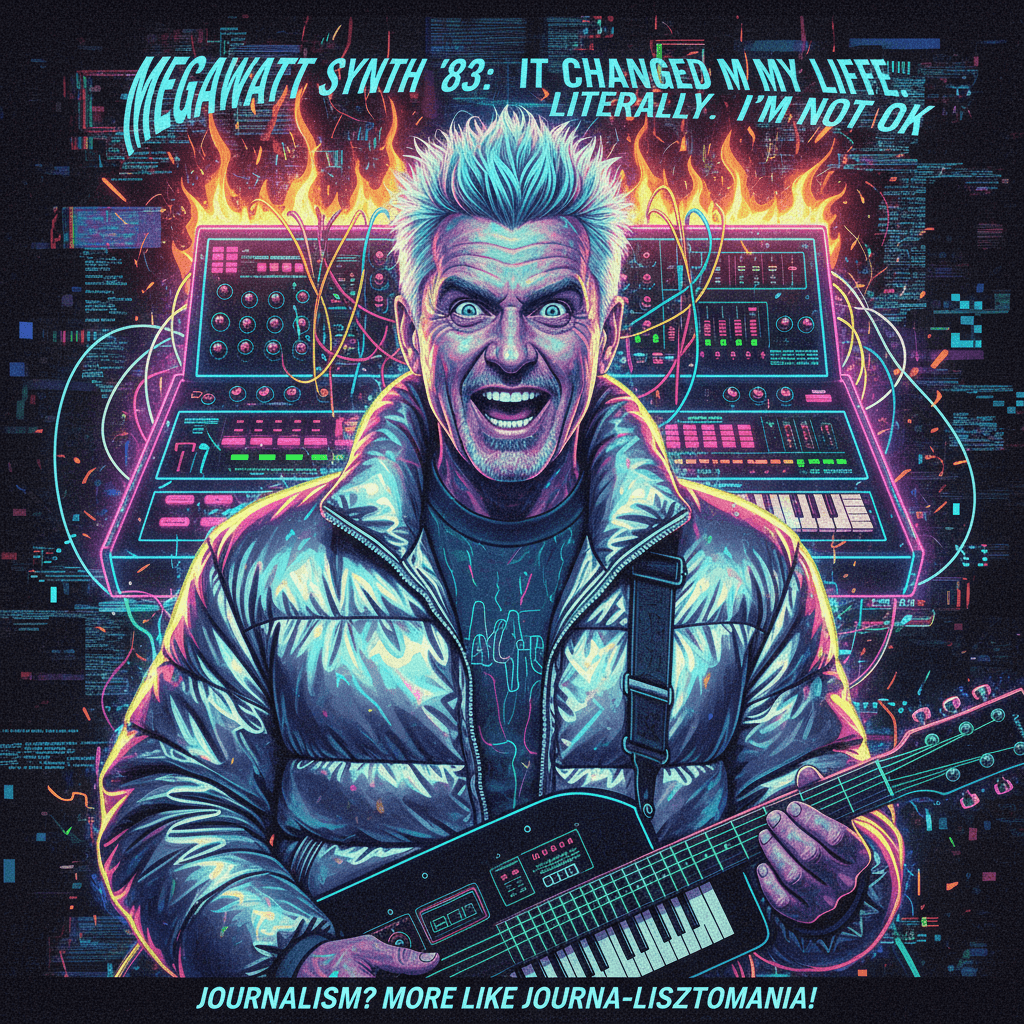 Neon glitch portrait + 40yr old synth testimonial = peak tech journalism cringe