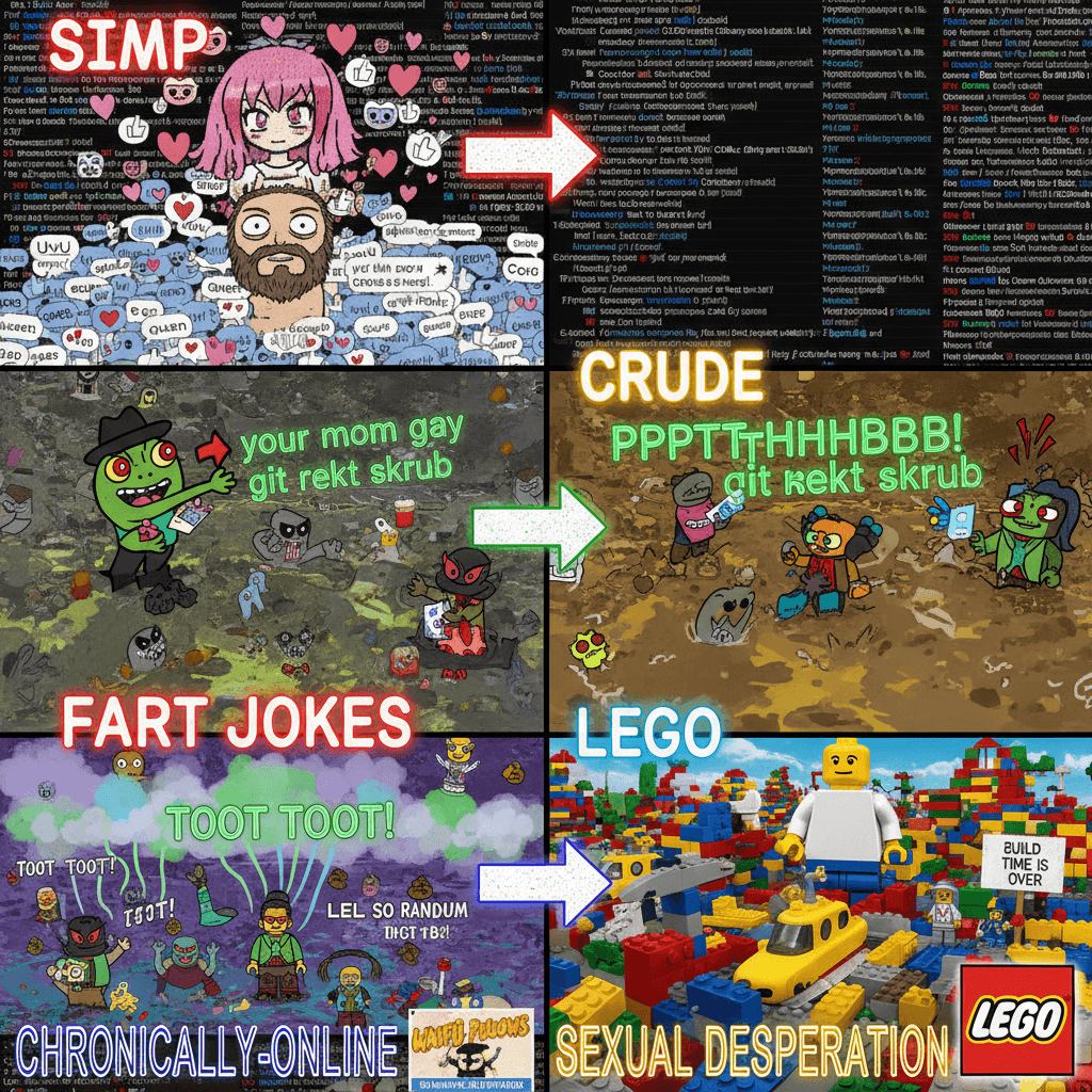 Facebook comments speedrun: simp → crude → fart jokes → LEGO