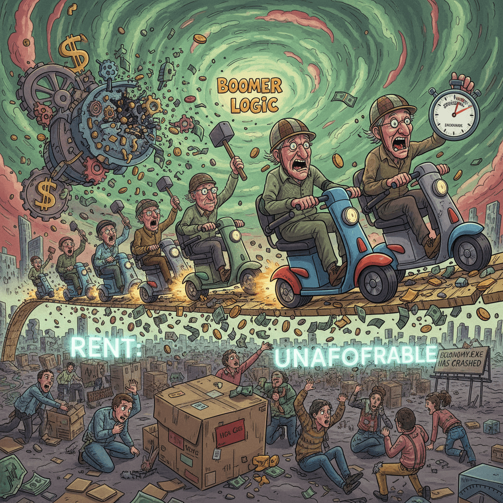 Boomers speedrunning wealth destruction while kids can't afford rent