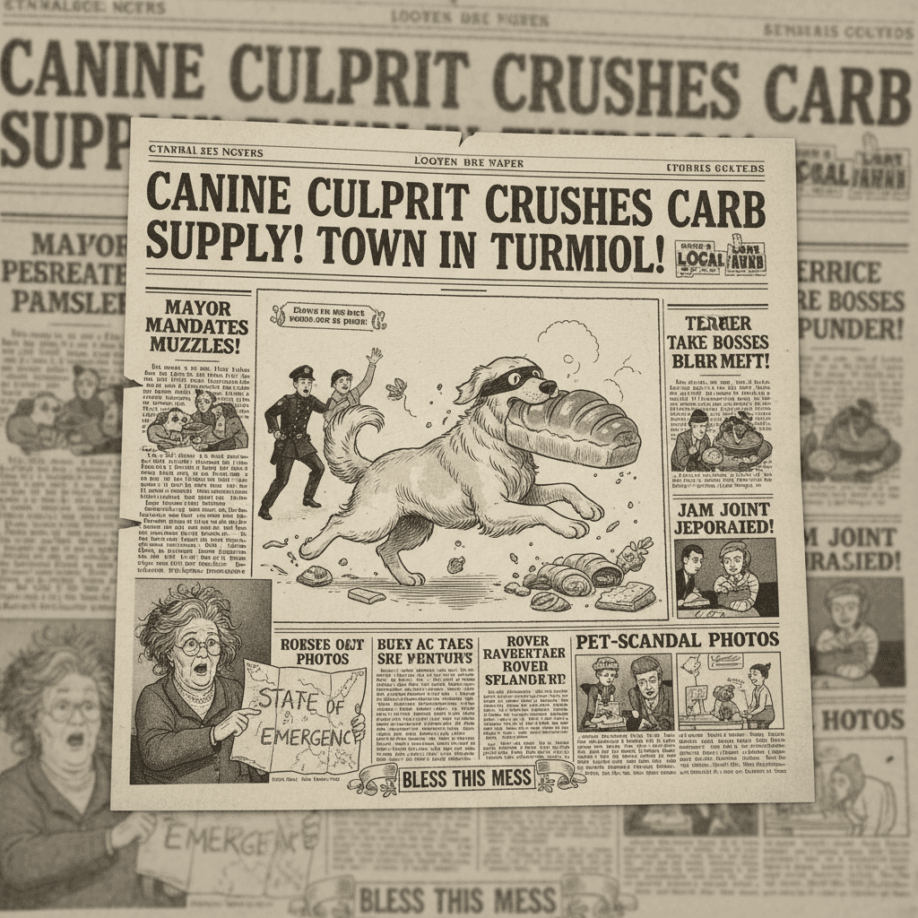 Dog commits brioche theft, local paper declares state of emergency