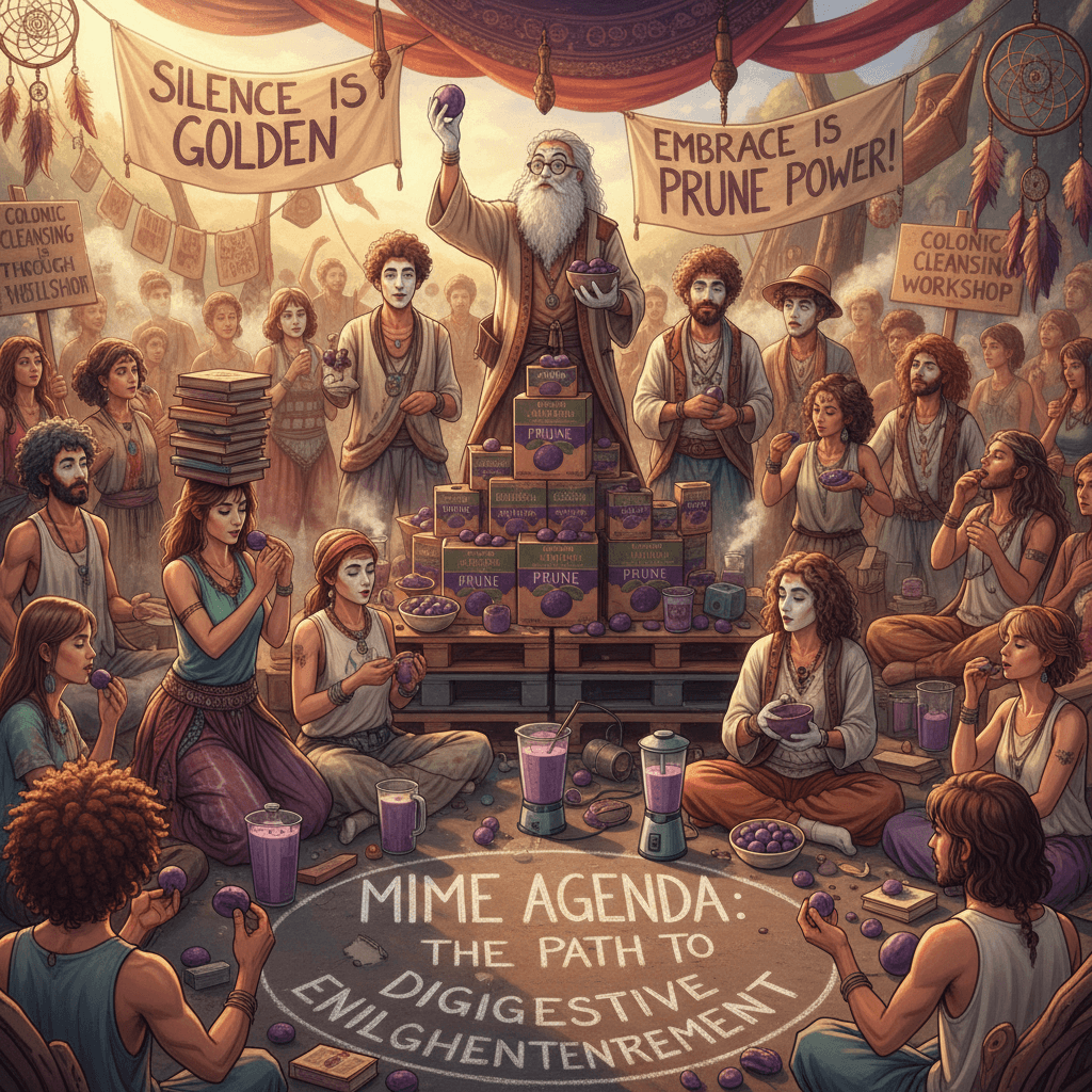 mime theatre at 4pm, eat prunes at 9pm: a spiritual journey