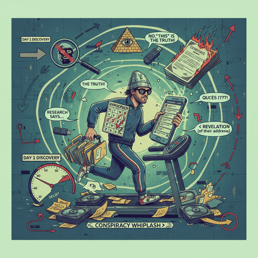 started legitimate, ended doxing—classic conspiracy arc speedrun