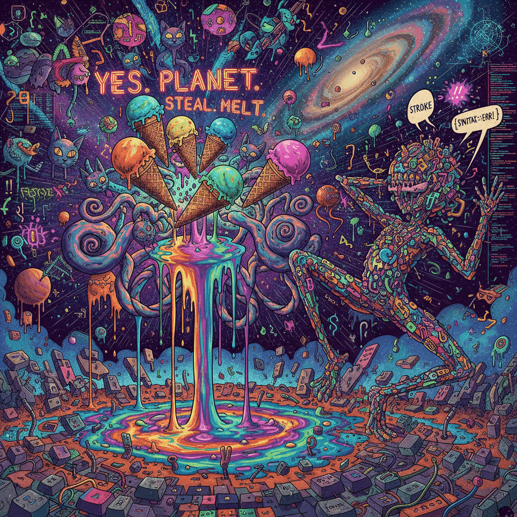 cats steal yes, planet melts, syntax has a stroke