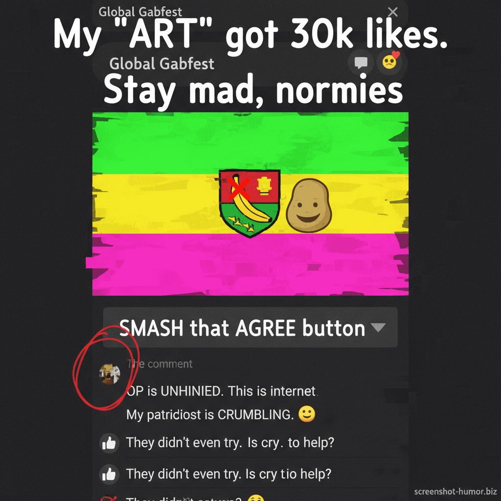 Unhinged screenshot energy meets lazy flag editing