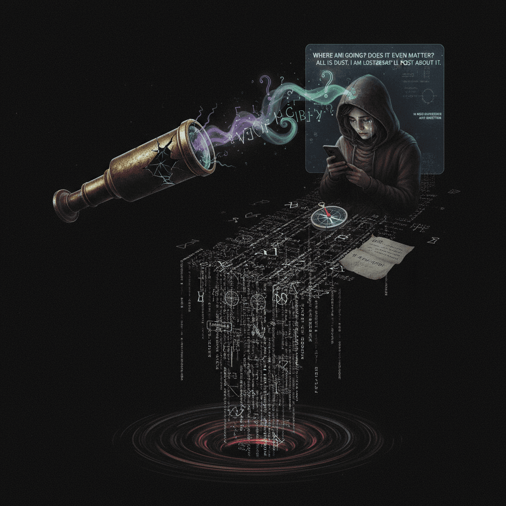 broken science whispers into the void while seeking orientation in pure despair