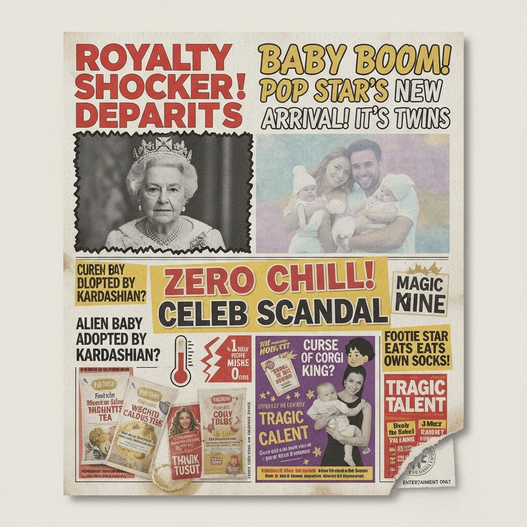 Tabloid energy: death announcement next to baby news, zero chill