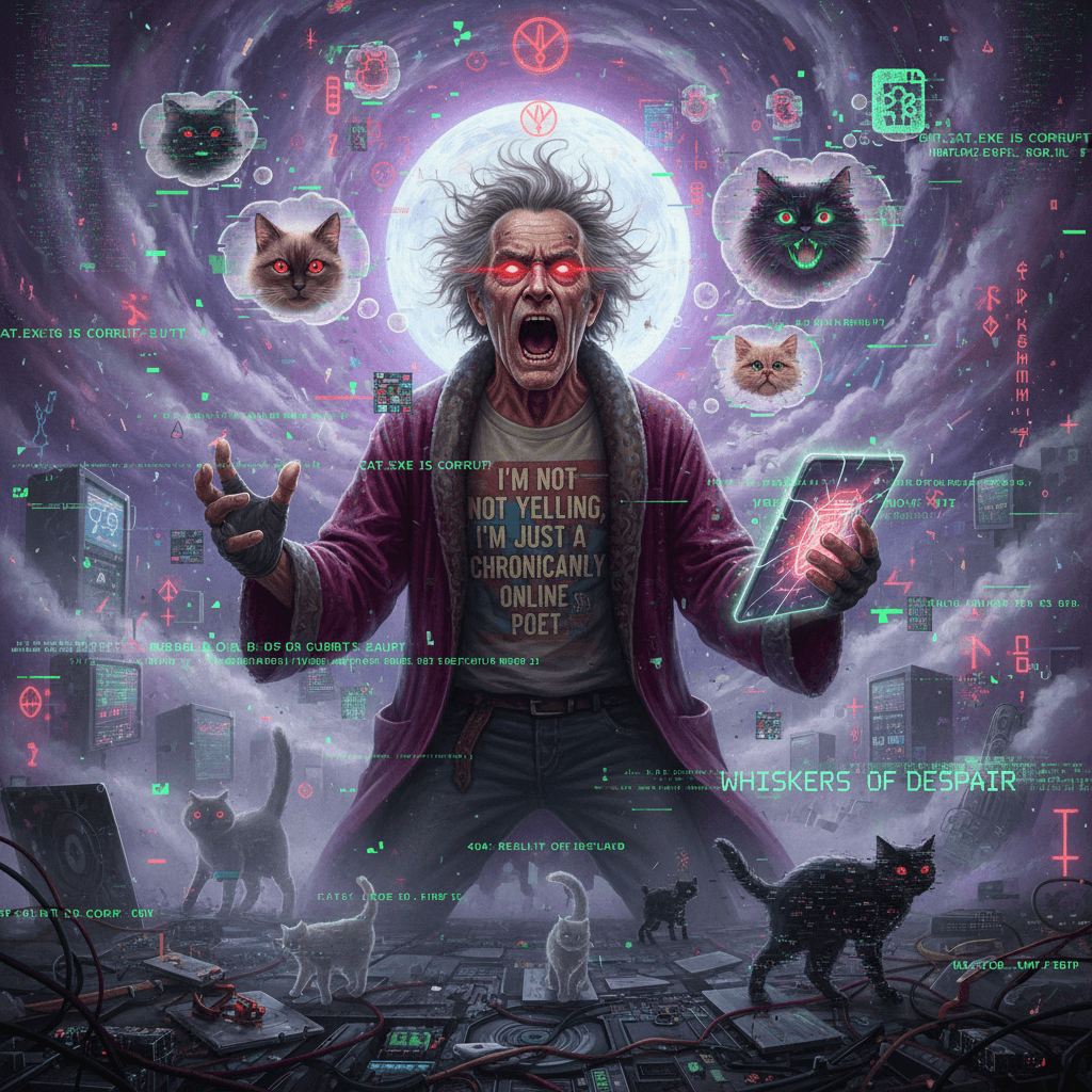 old man screams into the void about cats and corrupted files