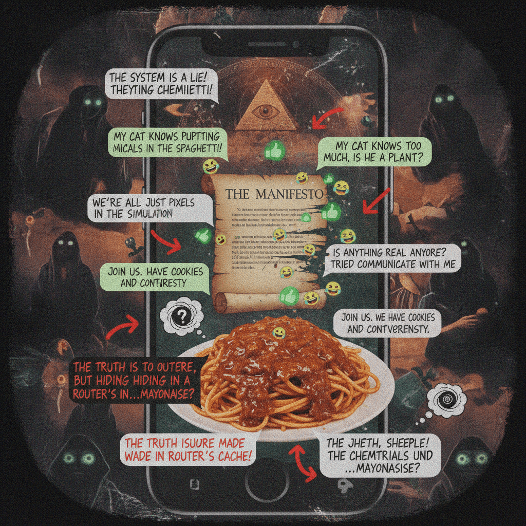 manifesto meets group chat, now with conspiracy sauce