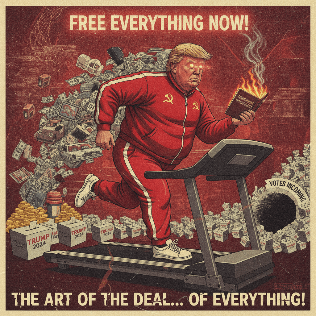Trump speedruns communism manifesto, promises free everything, votes incoming
