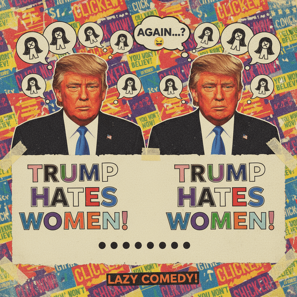 Same Trump-hates-women joke, twice, with ellipsis for suspense