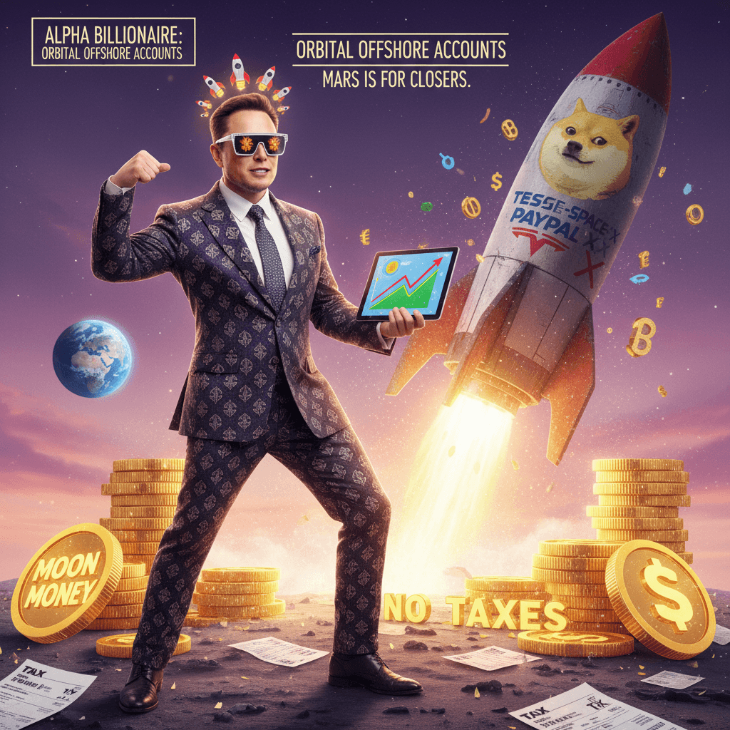 tax evasion flex with rocket emojis, peak billionaire energy