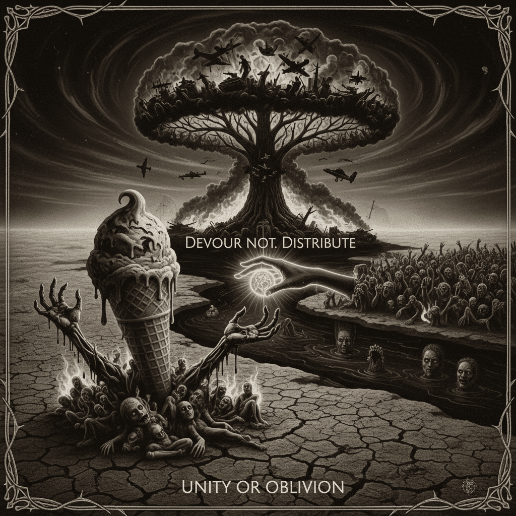 ice cream bad, war worse, souls burnt, water dark—share or perish