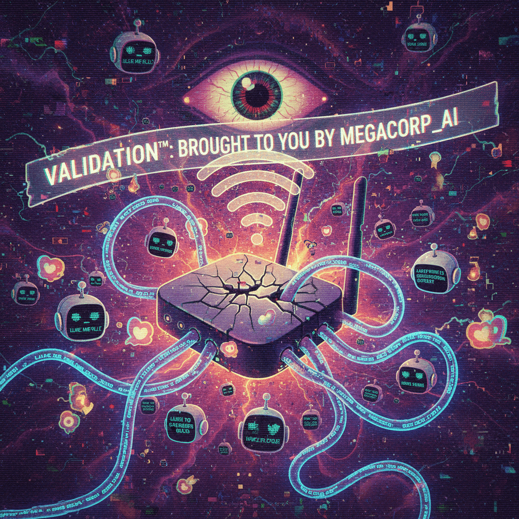 router haunted by tentacles, bots seeking validation in the void