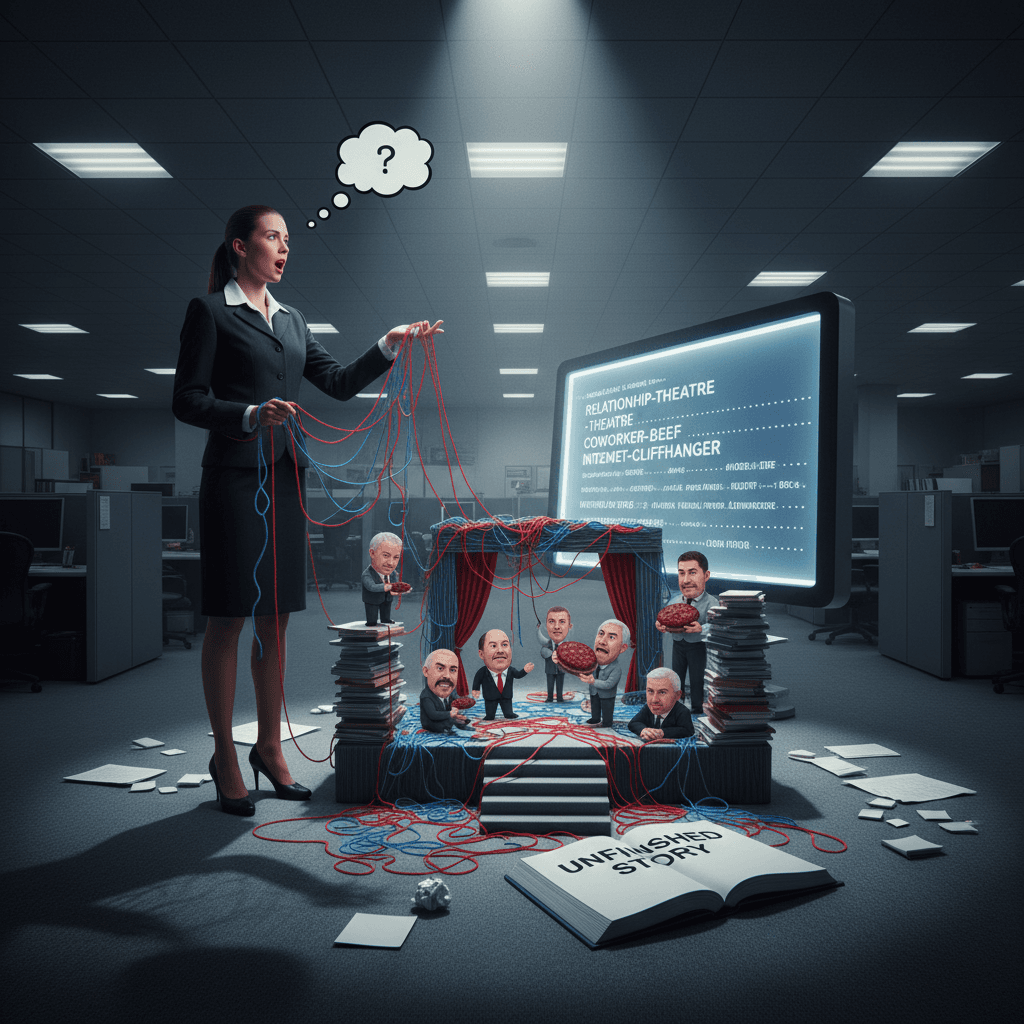 Woman sets up workplace drama story then just... stops talking