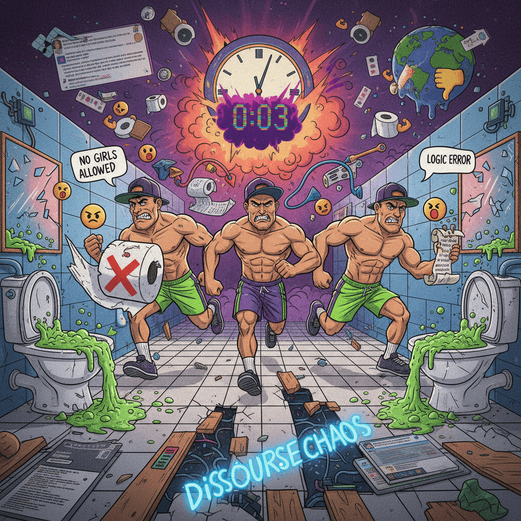 bro-biotics speedrun: toxic masculinity meets bathroom bill discourse in 3 seconds flat