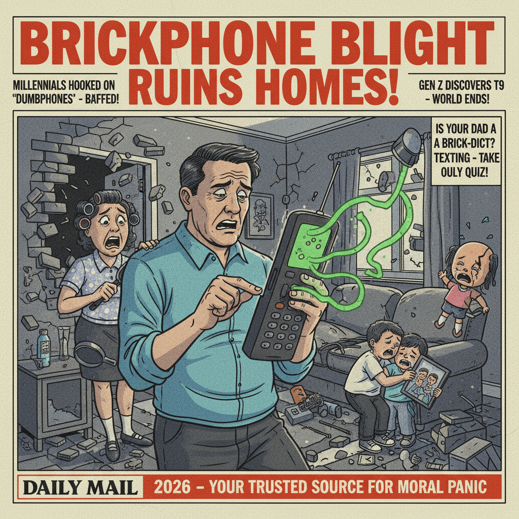 Local man's brick phone addiction DESTROYS families (2026 colorized)