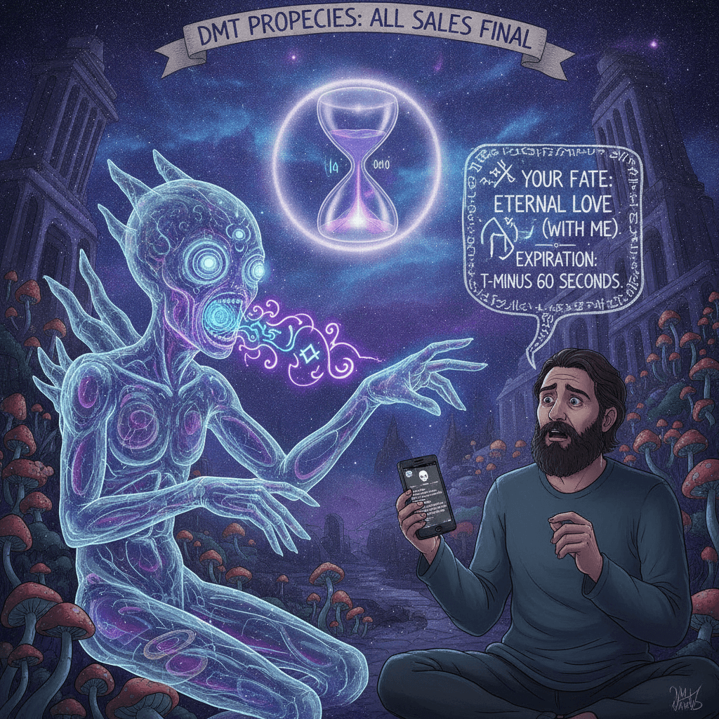DMT entities drop fatalistic pickup line, man takes it seriously