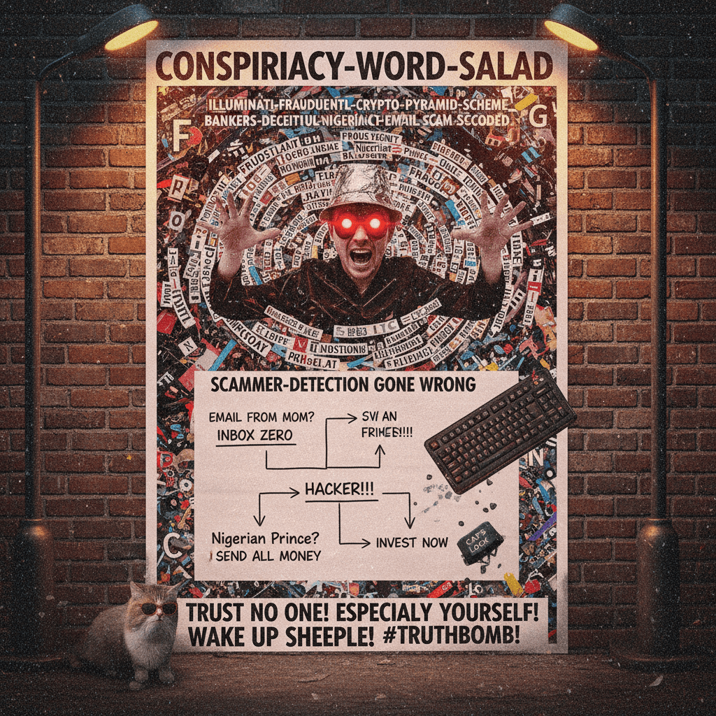 unhinged anti-scam manifesto with mysterious capitalization and zero coherence