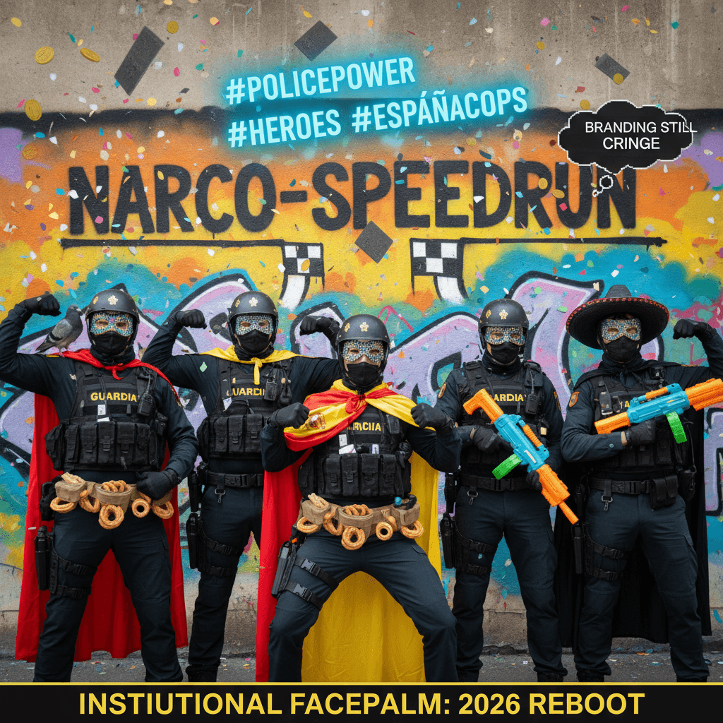 Spanish cops larp as action heroes, hashtag brand awareness still cringe in 2026