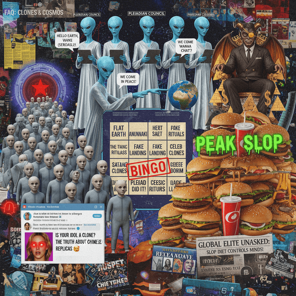 Billions of clones in China? Pleiadians want to chat? Peak slop.