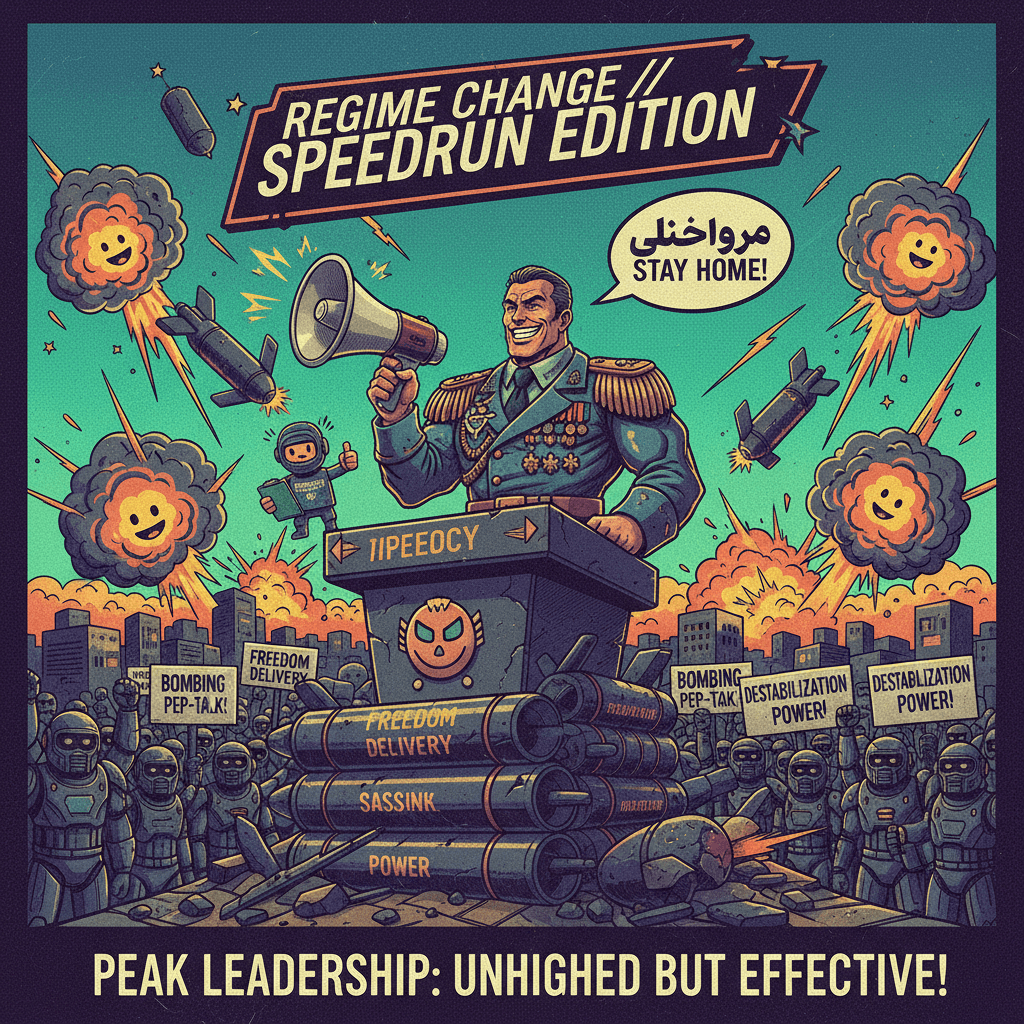 telling iranians 'stay home while we bomb ur country' is peak leadership