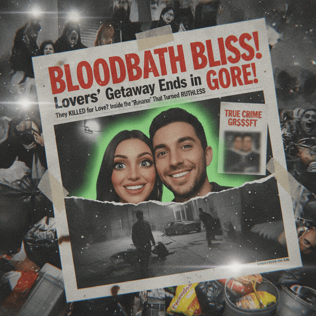Tabloid slop: couple selfie + graphic murder headline = peak shock junk