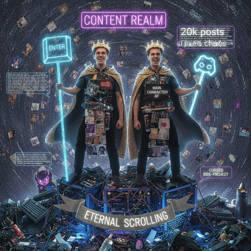 two guys larping as content gods with 20k posts of pure chaos