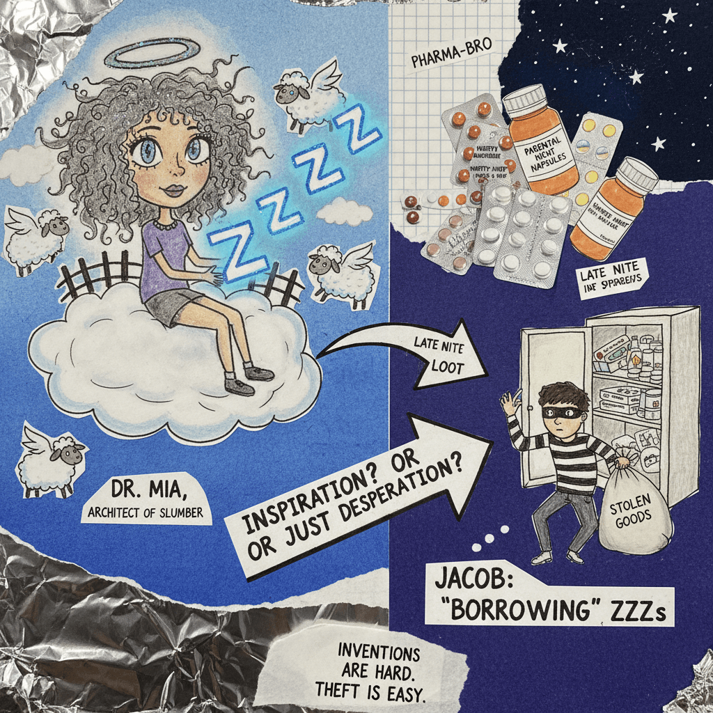 Mia invents sleep, Jacob just steals from his parents' medicine cabinet