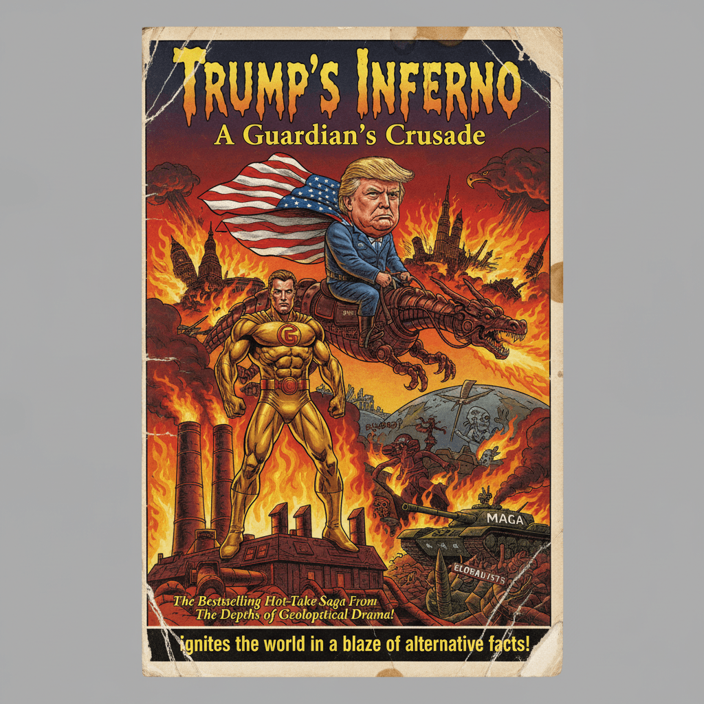 Guardian turns industrial fire into Trump war fantasy novel cover