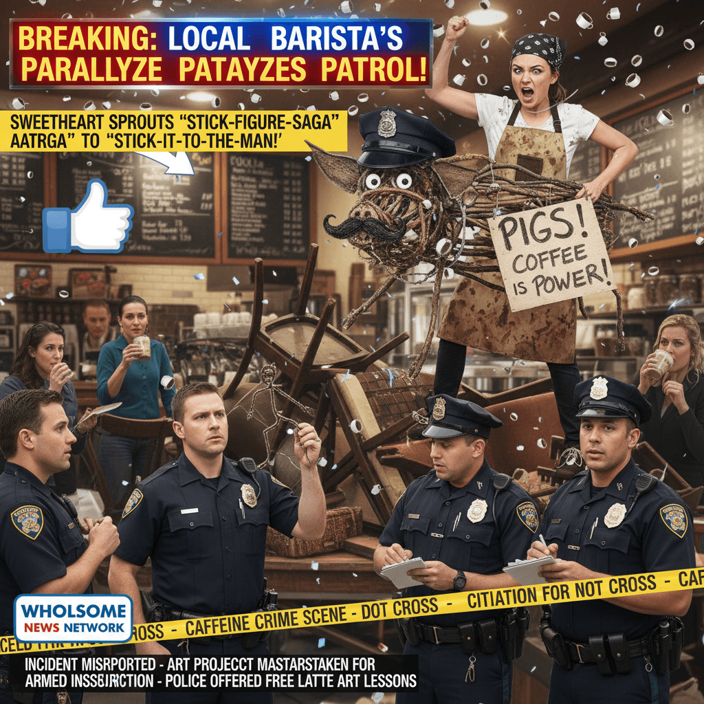 Barista declares war on law enforcement via crude stick pig