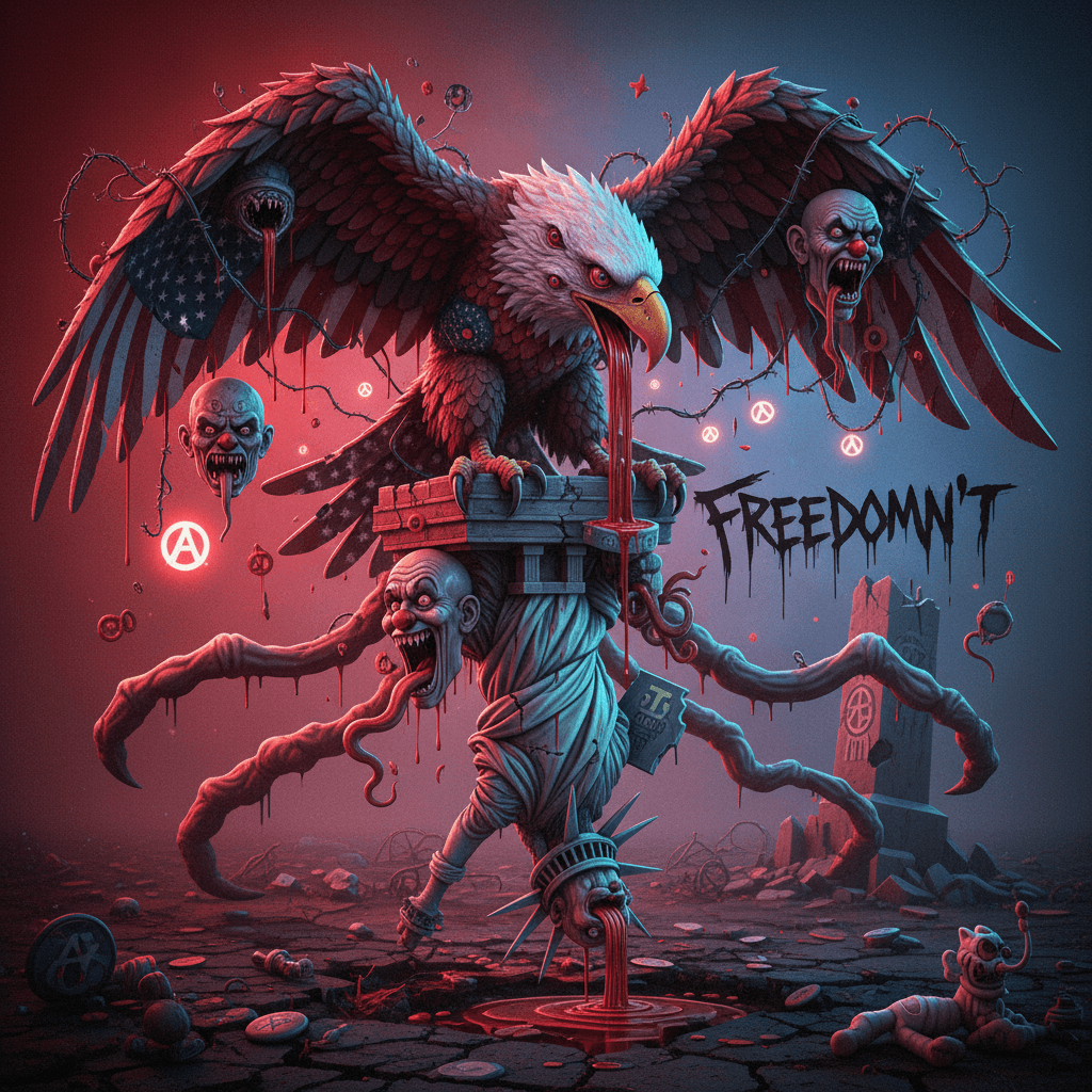 Peak unhinged patriotism: bleeding surrealism meets political commentary