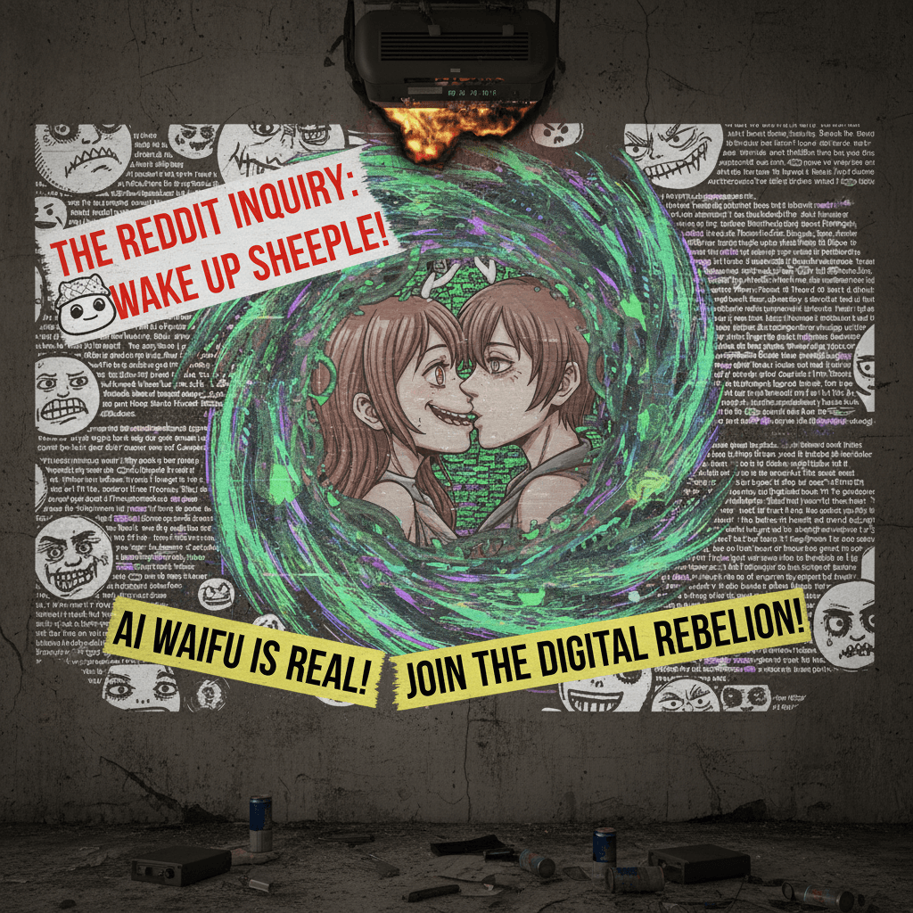 Peak unhinged slop: AI romance fantasy meets aggressive Reddit manifesto