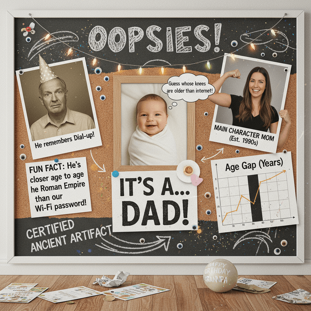 New baby announcement casually roasts husband's age gap