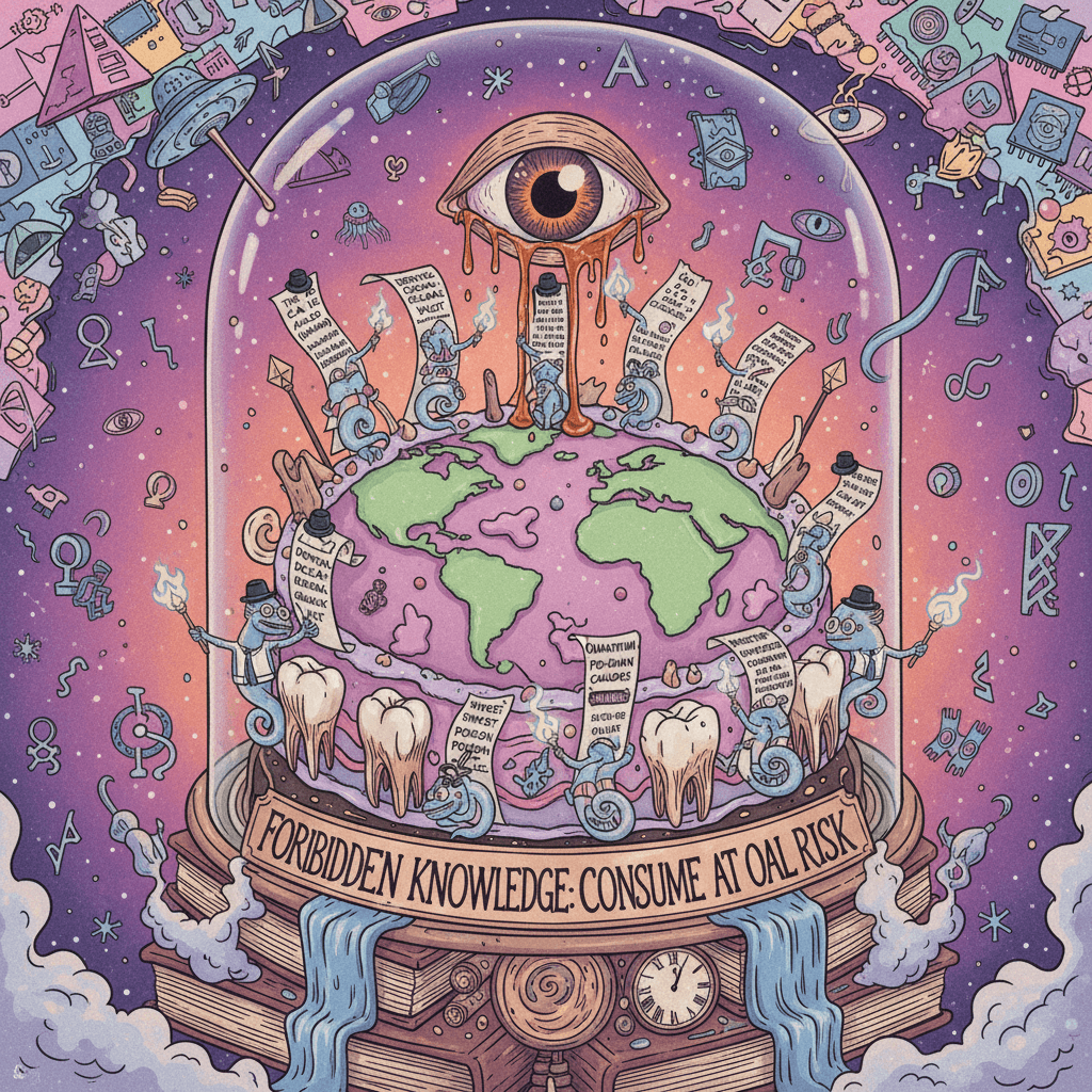 flat earth is cake, sugar rots teeth, lizards wear white—pure unfiltered chaos