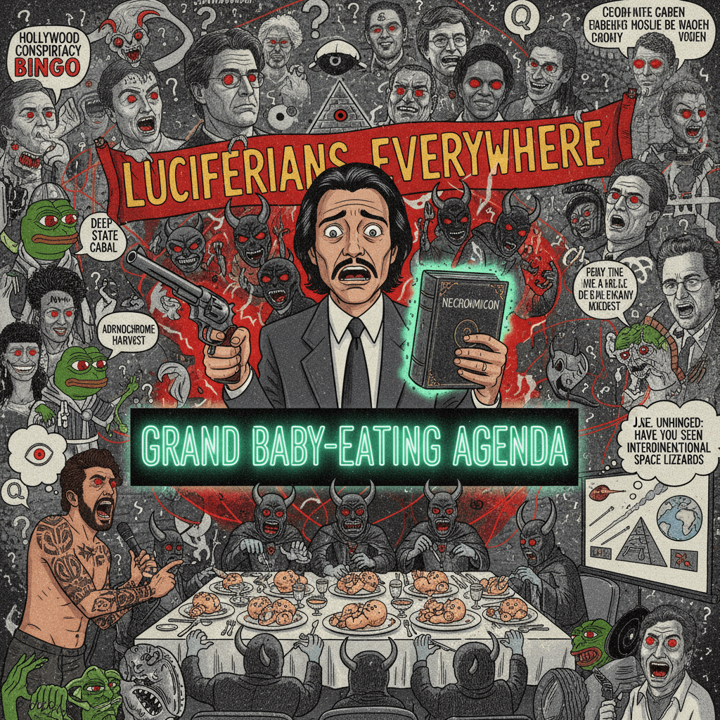 Pulp Fiction guy discovers demons, Colbert sketches, and the grand baby-eating agenda