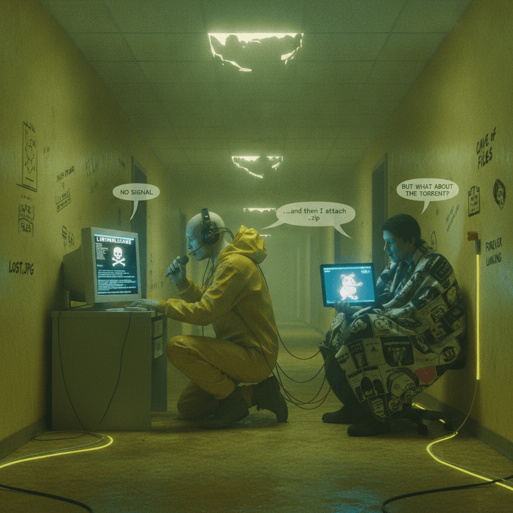 two people roleplay isolation in the backrooms, discuss file sharing