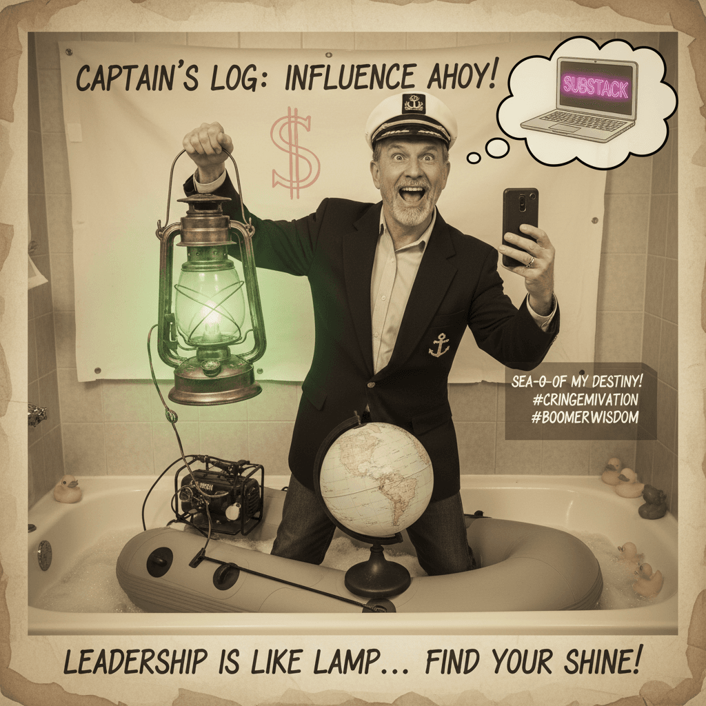 Finding leadership on a boat with a glowing lamp, very Substack of us