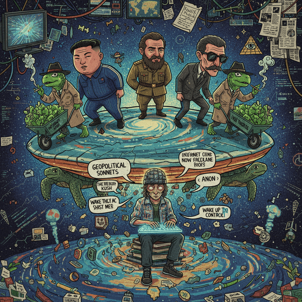 three dictators walk into a flat earth, lizards selling weed