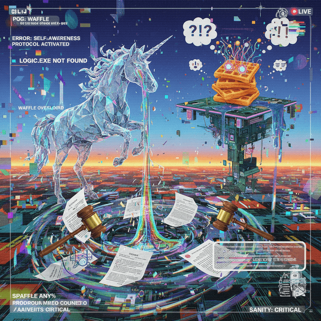 unicorn tears speedrunning lawsuits while waffles achieve sentience