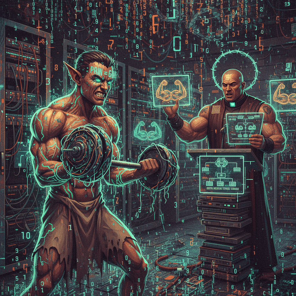 lost elf energy meets prison gym theology, somehow worse