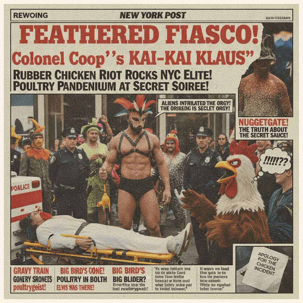 Chicken stunt + fetish parties = peak tabloid desperation theater