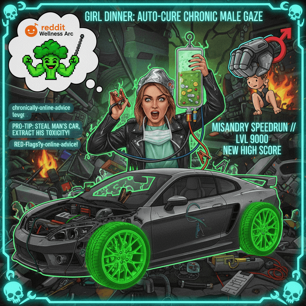 girl dinner but make it medical advice + car heist + general man hatred