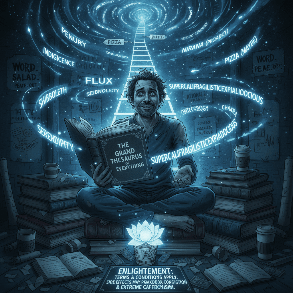 broke guy discovers thesaurus, transcendence optional