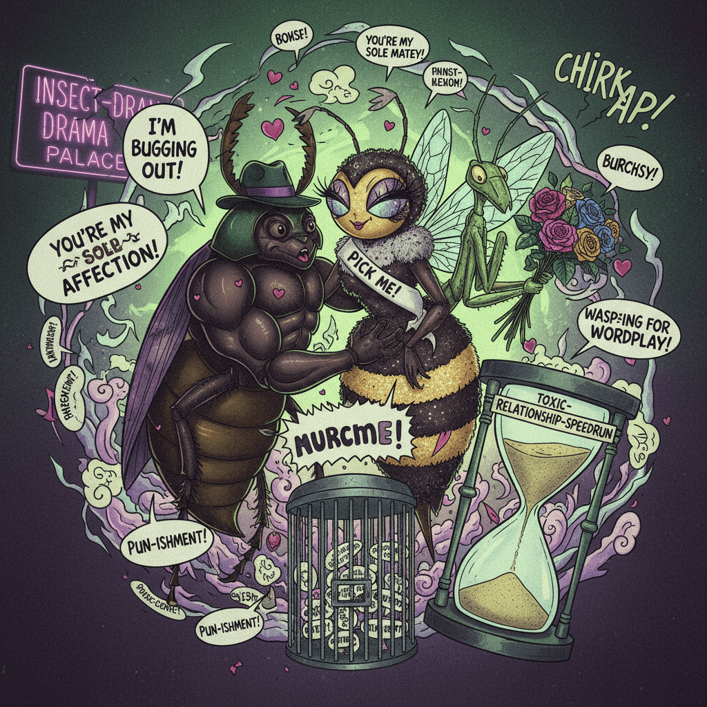 bug love triangle with puns so bad they need jail time