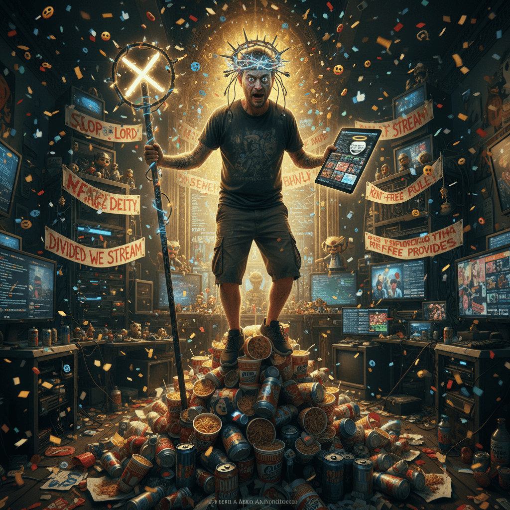 Peak slop: man speedruns religious iconography without irony