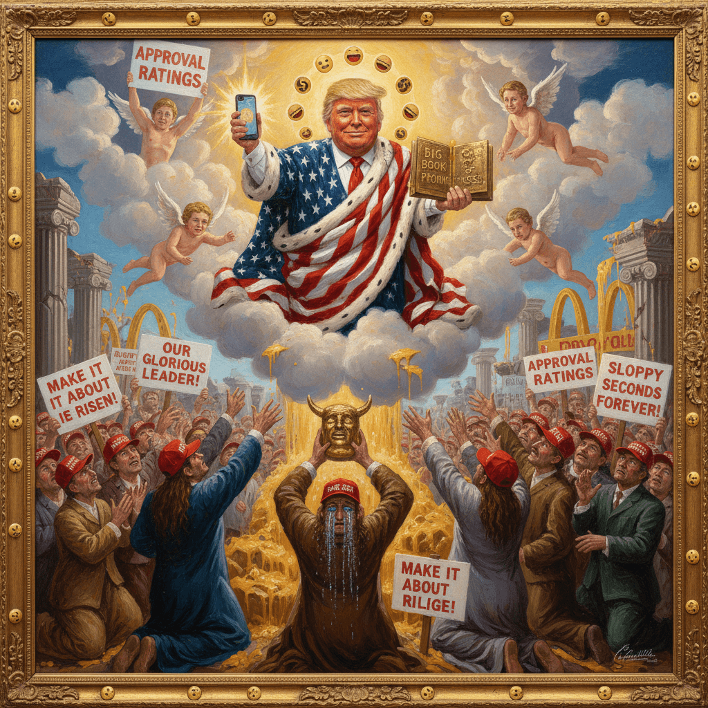 Peak slop: politician apotheosis painting with maximum reverence and zero self-awareness