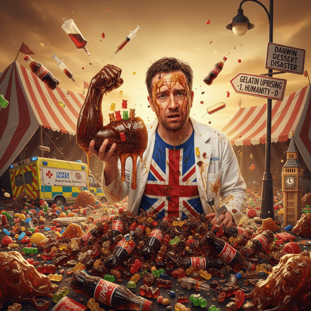 man commits gummy cola bottle genocide, loses to gelatin