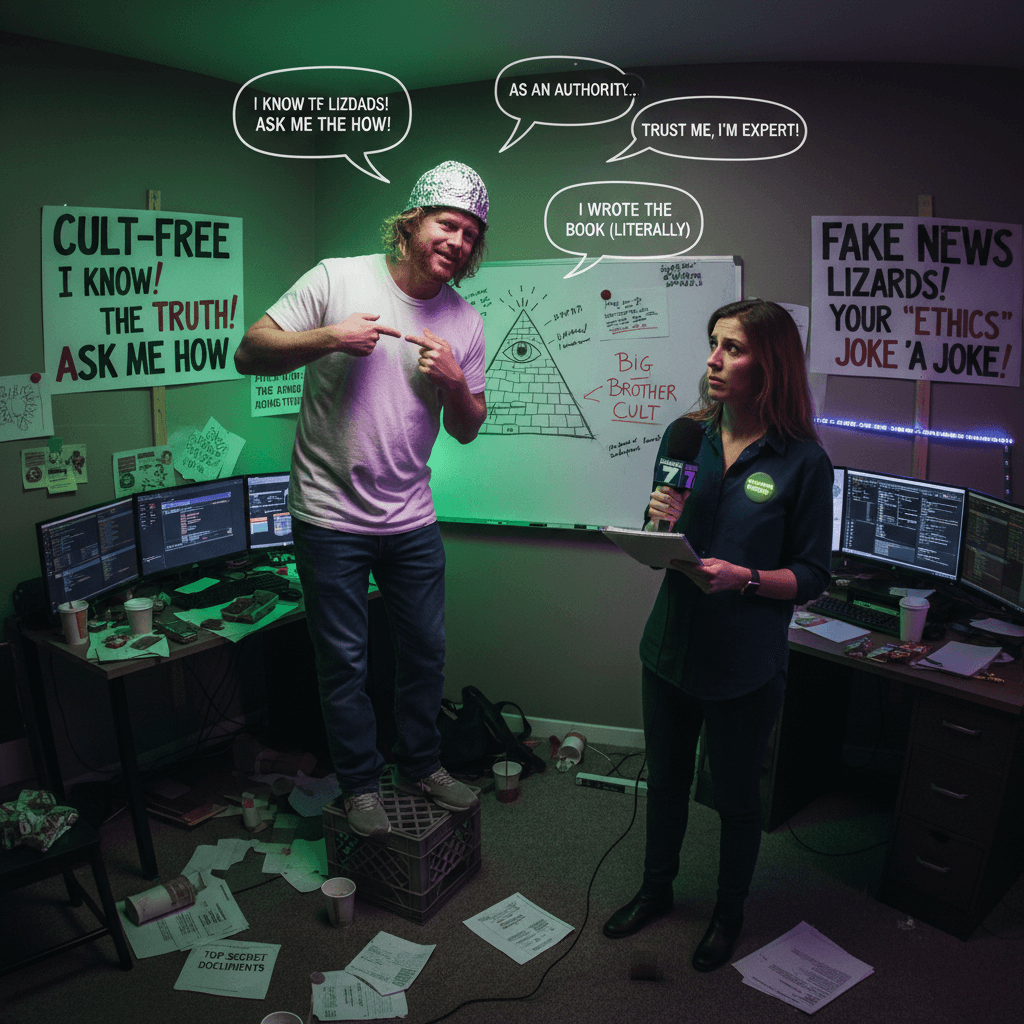 Angry blogger lectures reporter on cult awareness, mentions own expertise repeatedly