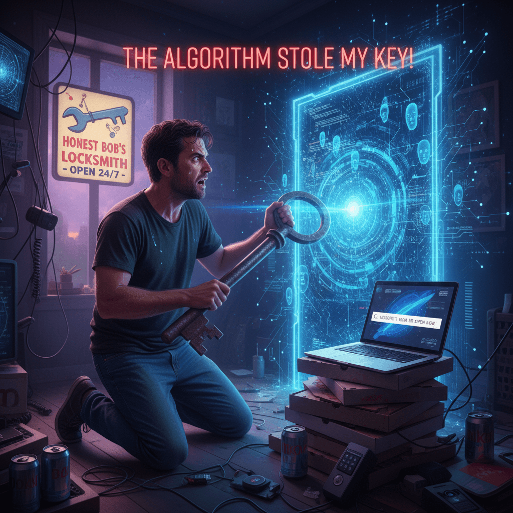man loses key, blames the algorithm, desperately googles locksmith